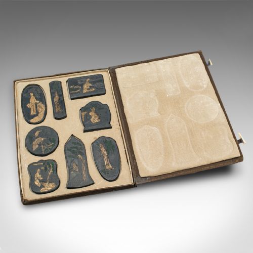 Set of 8 Antique Calligraphic Ink Blocks, Chinese, Cased, Printing, Victorian
