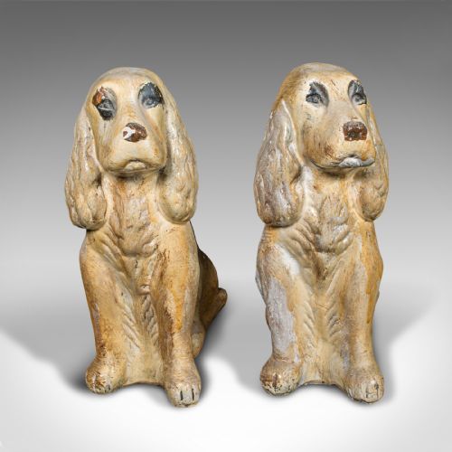 PAIR OF ANTIQUE COCKER SPANIEL FIGURES ENGLISH PLASTER DOORSTOPS EDWARDIAN - ADDITIONAL PHOTO 1