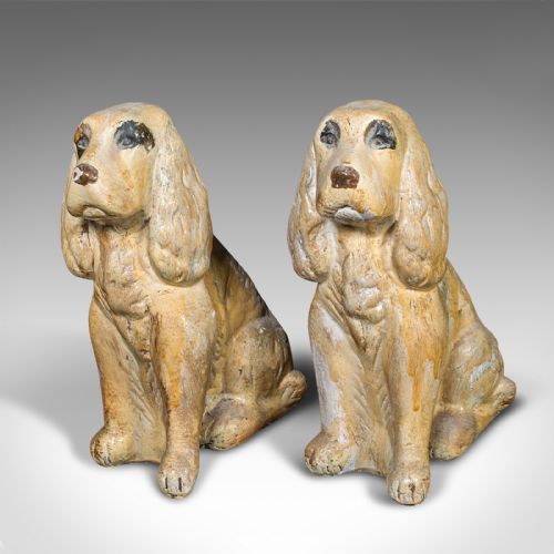 PAIR OF ANTIQUE COCKER SPANIEL FIGURES ENGLISH PLASTER DOORSTOPS EDWARDIAN - ADDITIONAL PHOTO 2