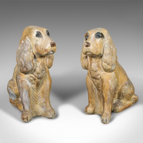 PAIR OF ANTIQUE COCKER SPANIEL FIGURES ENGLISH PLASTER DOORSTOPS EDWARDIAN - ADDITIONAL PHOTO 3