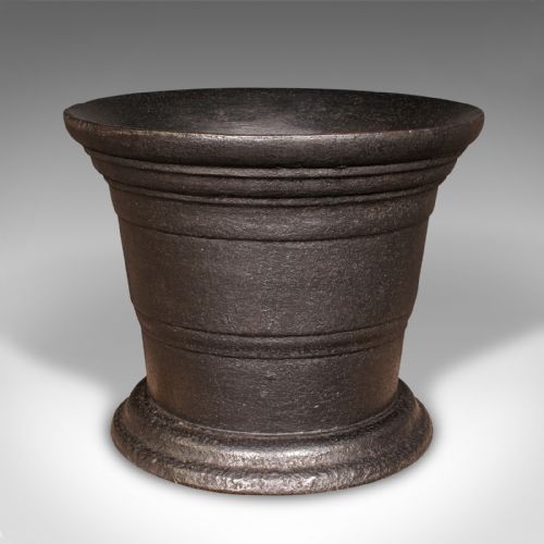 fig 1. Large, Heavy Antique Industrial Mortar, English Cast Iron Fireside Bin, Georgian