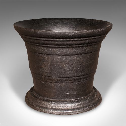 fig 2. Large, Heavy Antique Industrial Mortar, English Cast Iron Fireside Bin, Georgian