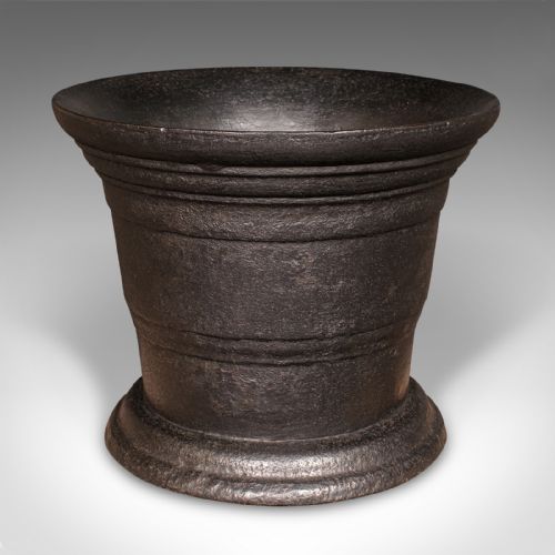 fig 3. Large, Heavy Antique Industrial Mortar, English Cast Iron Fireside Bin, Georgian