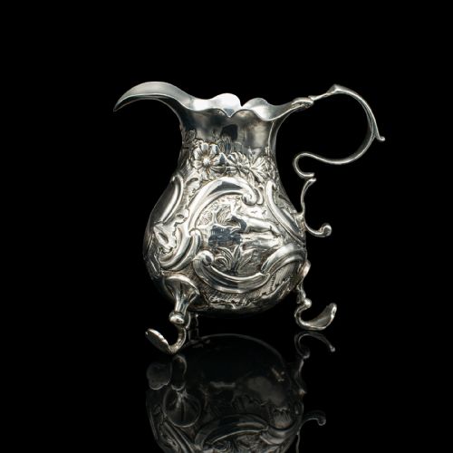 fig 1. Small Antique Milk Pouring Jug, English, Silver, Breakfast Creamer, Georgian