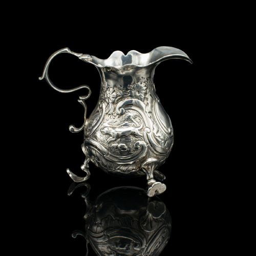 fig 2. Small Antique Milk Pouring Jug, English, Silver, Breakfast Creamer, Georgian