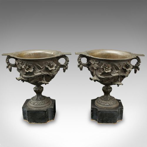PAIR OF ANTIQUE DRINKING CUPS ITALIAN BRONZE GOBLETS GRAND TOUR VICTORIAN - ADDITIONAL PHOTO 1
