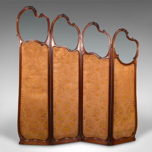 6' 6'' TALL ANTIQUE PRIVACY SCREEN FRENCH WALNUT GLASS ART NOUVEAU VICTORIAN - ADDITIONAL PHOTO 1