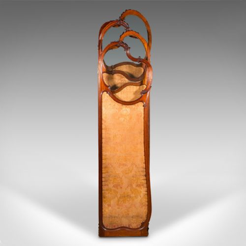 6' 6'' TALL ANTIQUE PRIVACY SCREEN FRENCH WALNUT GLASS ART NOUVEAU VICTORIAN - ADDITIONAL PHOTO 3