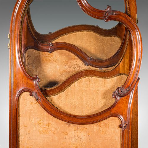 6' 6'' TALL ANTIQUE PRIVACY SCREEN FRENCH WALNUT GLASS ART NOUVEAU VICTORIAN - ADDITIONAL PHOTO 5