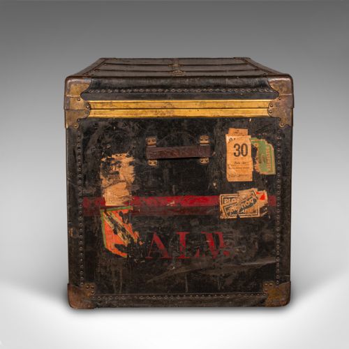 fig 3. Large Antique Steamer Trunk, American, Leather, Brass, Shipping Chest, Edwardian