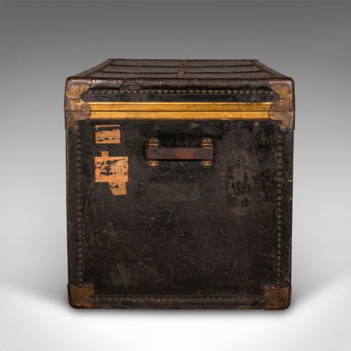 fig 4. Large Antique Steamer Trunk, American, Leather, Brass, Shipping Chest, Edwardian