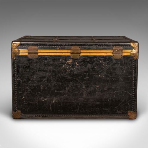 fig 5. Large Antique Steamer Trunk, American, Leather, Brass, Shipping Chest, Edwardian