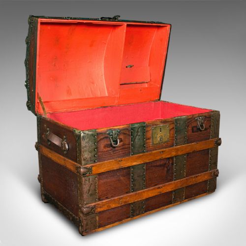 fig 1. Antique Dome Topped Chest, English, Pine, Shipping Trunk, Victorian, Circa 1870