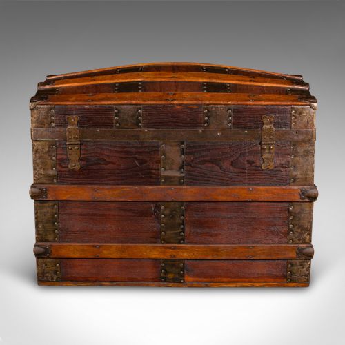 fig 3. Antique Dome Topped Chest, English, Pine, Shipping Trunk, Victorian, Circa 1870