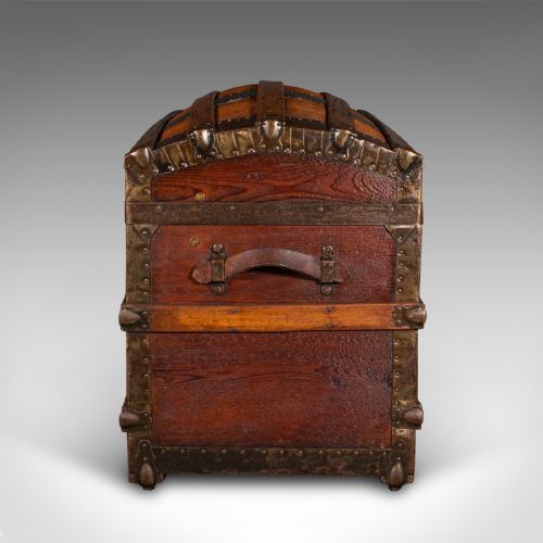 fig 4. Antique Dome Topped Chest, English, Pine, Shipping Trunk, Victorian, Circa 1870