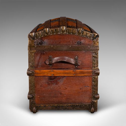 fig 5. Antique Dome Topped Chest, English, Pine, Shipping Trunk, Victorian, Circa 1870