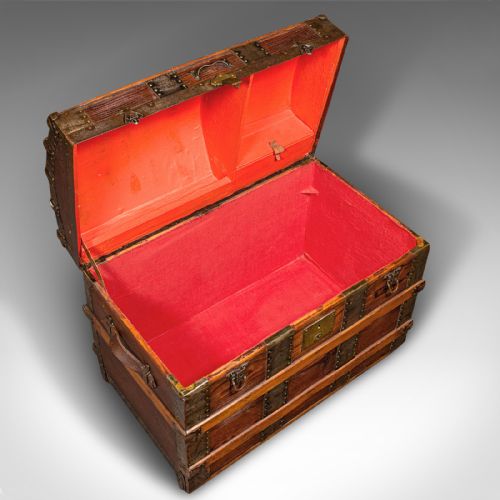 fig 6. Antique Dome Topped Chest, English, Pine, Shipping Trunk, Victorian, Circa 1870