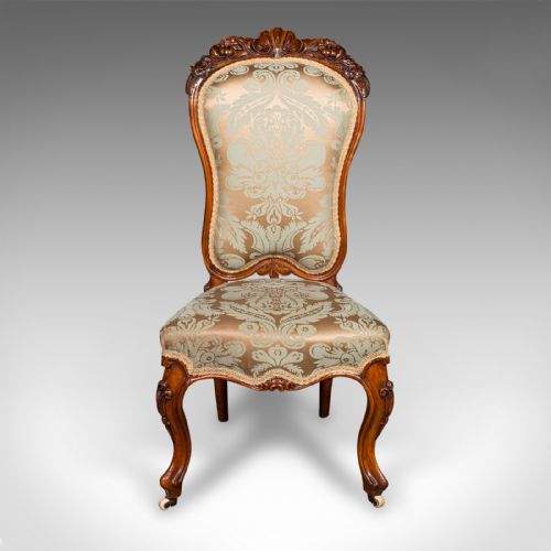 ANTIQUE DRAWING ROOM CHAIR ENGLISH WALNUT LADIES SIDE SEAT EARLY VICTORIAN - ADDITIONAL PHOTO 1
