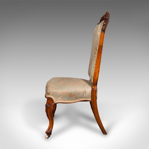 ANTIQUE DRAWING ROOM CHAIR ENGLISH WALNUT LADIES SIDE SEAT EARLY VICTORIAN - ADDITIONAL PHOTO 3