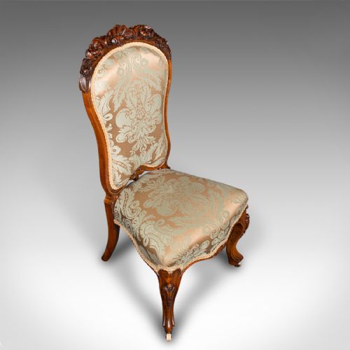ANTIQUE DRAWING ROOM CHAIR ENGLISH WALNUT LADIES SIDE SEAT EARLY VICTORIAN - ADDITIONAL PHOTO 5