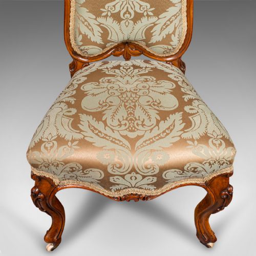 ANTIQUE DRAWING ROOM CHAIR ENGLISH WALNUT LADIES SIDE SEAT EARLY VICTORIAN - ADDITIONAL PHOTO 9
