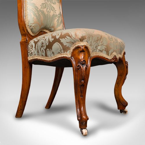 ANTIQUE DRAWING ROOM CHAIR ENGLISH WALNUT LADIES SIDE SEAT EARLY VICTORIAN - ADDITIONAL PHOTO 11