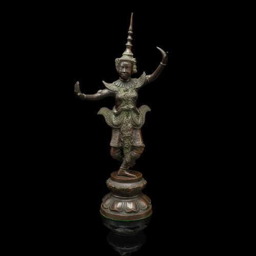 fig 1. Antique Siamese Dancer Statue, Thai, Bronze Deity Figure, Victorian, Circa 1850