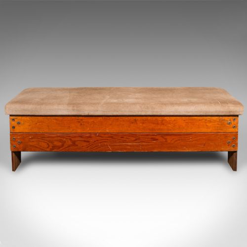fig 1. Antique Gymnasium Bench, English, Pine, Suede, Window Seat, Dining Room, C.1920