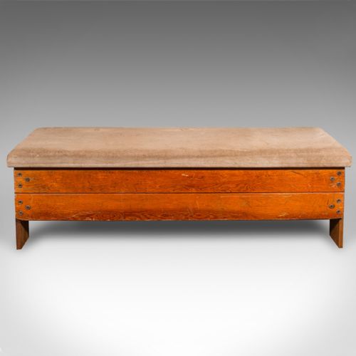 fig 2. Antique Gymnasium Bench, English, Pine, Suede, Window Seat, Dining Room, C.1920