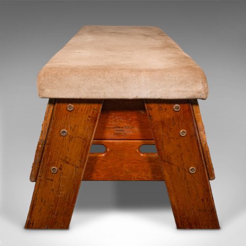 fig 3. Antique Gymnasium Bench, English, Pine, Suede, Window Seat, Dining Room, C.1920