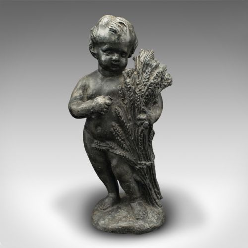 fig 1. Heavy Antique Putto Figure, Italian, Lead Cherub Statue, Neoclassical, Victorian