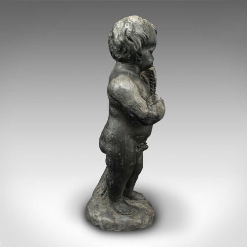 fig 2. Heavy Antique Putto Figure, Italian, Lead Cherub Statue, Neoclassical, Victorian