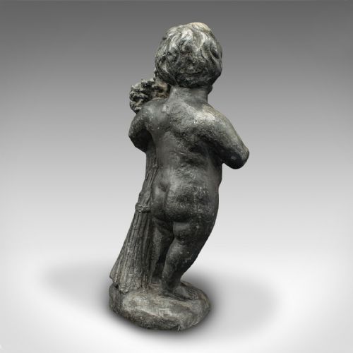 fig 3. Heavy Antique Putto Figure, Italian, Lead Cherub Statue, Neoclassical, Victorian