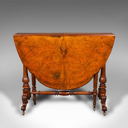 ANTIQUE SUTHERLAND TABLE ENGLISH BURR WALNUT 4 SEAT OCCASIONAL VICTORIAN - ADDITIONAL PHOTO 2