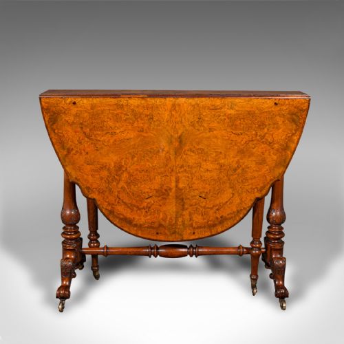 ANTIQUE SUTHERLAND TABLE ENGLISH BURR WALNUT 4 SEAT OCCASIONAL VICTORIAN - ADDITIONAL PHOTO 3