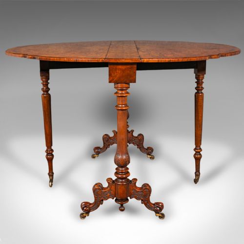 ANTIQUE SUTHERLAND TABLE ENGLISH BURR WALNUT 4 SEAT OCCASIONAL VICTORIAN - ADDITIONAL PHOTO 5