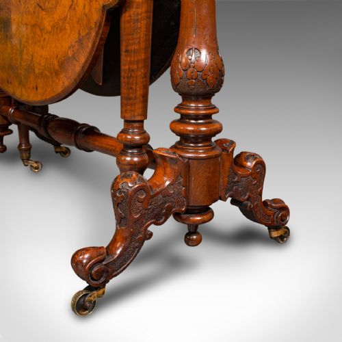 ANTIQUE SUTHERLAND TABLE ENGLISH BURR WALNUT 4 SEAT OCCASIONAL VICTORIAN - ADDITIONAL PHOTO 10