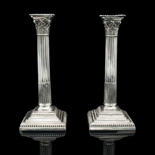 fig 1. Pair Of Antique Decorative Candlesticks, English, Silver Plate, Late Victorian