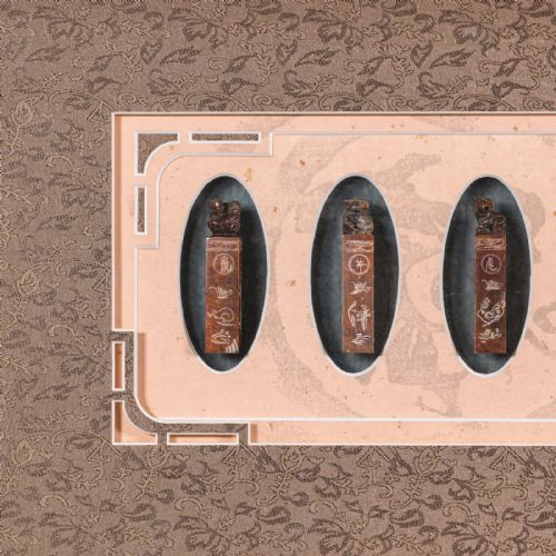 ANTIQUE ZODIAC SEAL DISPLAY CHINESE SOAPSTONE SHENGXIAO OAK FRAME VICTORIAN - ADDITIONAL PHOTO 3