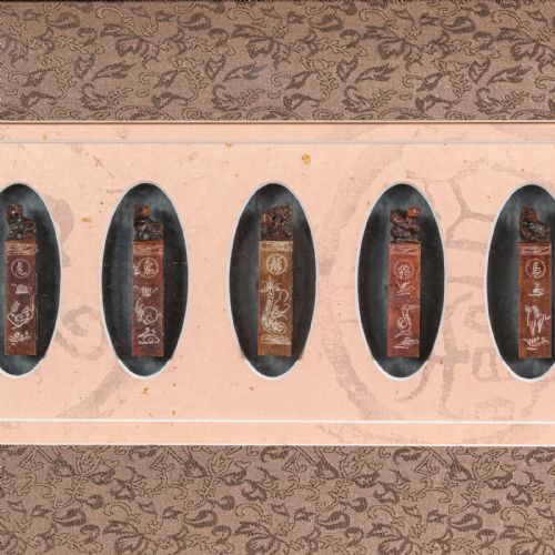 ANTIQUE ZODIAC SEAL DISPLAY CHINESE SOAPSTONE SHENGXIAO OAK FRAME VICTORIAN - ADDITIONAL PHOTO 4