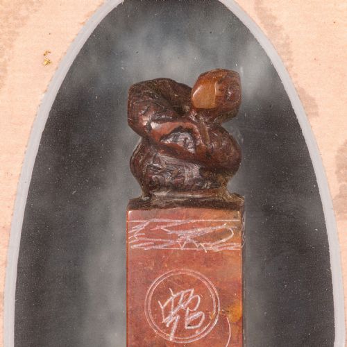 ANTIQUE ZODIAC SEAL DISPLAY CHINESE SOAPSTONE SHENGXIAO OAK FRAME VICTORIAN - ADDITIONAL PHOTO 8