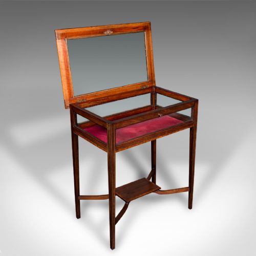 fig 1. Antique Bijouterie Table, English, Walnut, Display Cabinet on Stand, Edwardian