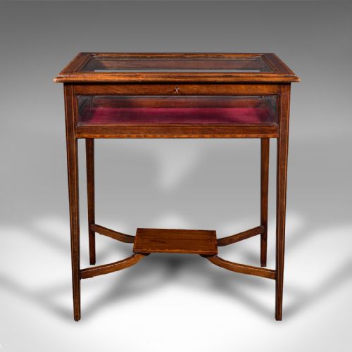 fig 2. Antique Bijouterie Table, English, Walnut, Display Cabinet on Stand, Edwardian
