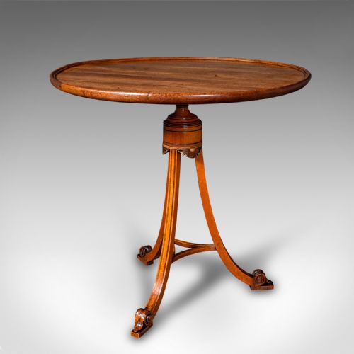 fig 1. Small Antique Wine Table, English, Circular, Occasional, Lamp, Tripod, Regency