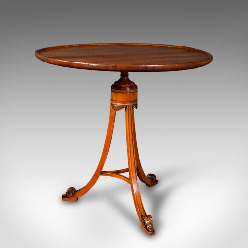 fig 2. Small Antique Wine Table, English, Circular, Occasional, Lamp, Tripod, Regency