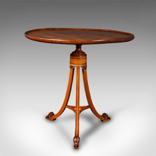fig 4. Small Antique Wine Table, English, Circular, Occasional, Lamp, Tripod, Regency
