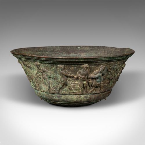 fig 1. Antique Romanesque Bowl, Italian, Grand Tour, Bronze, Bacchanalian, Victorian
