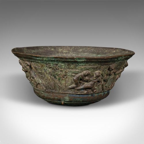 fig 3. Antique Romanesque Bowl, Italian, Grand Tour, Bronze, Bacchanalian, Victorian