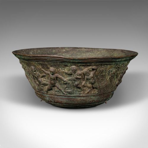 fig 4. Antique Romanesque Bowl, Italian, Grand Tour, Bronze, Bacchanalian, Victorian