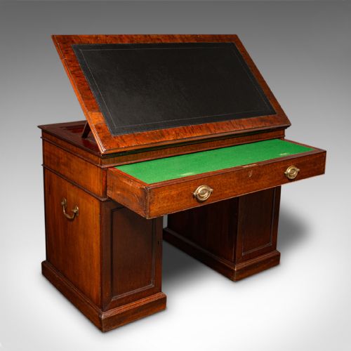 fig 1. Antique Architect's Desk, English, Adjustable, Draughtsman, Pedestal, Georgian